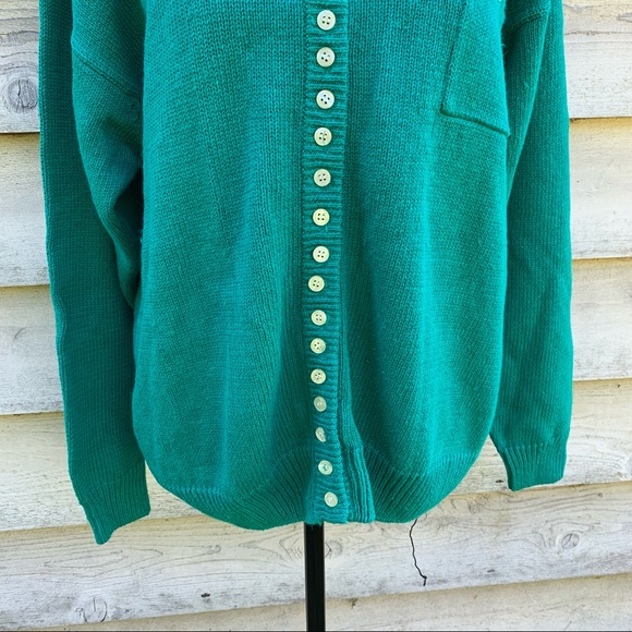 Vintage 90s Solid Print Micro Button Down Long Sleeve Mock Neck Cardigan Sweater - Picture 8 of 16